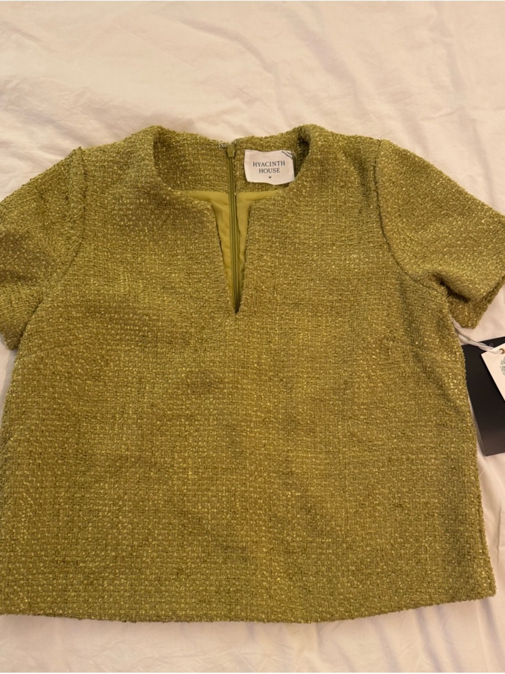 Hyacinth House Olive Green Tweed Short-Sleeve Top